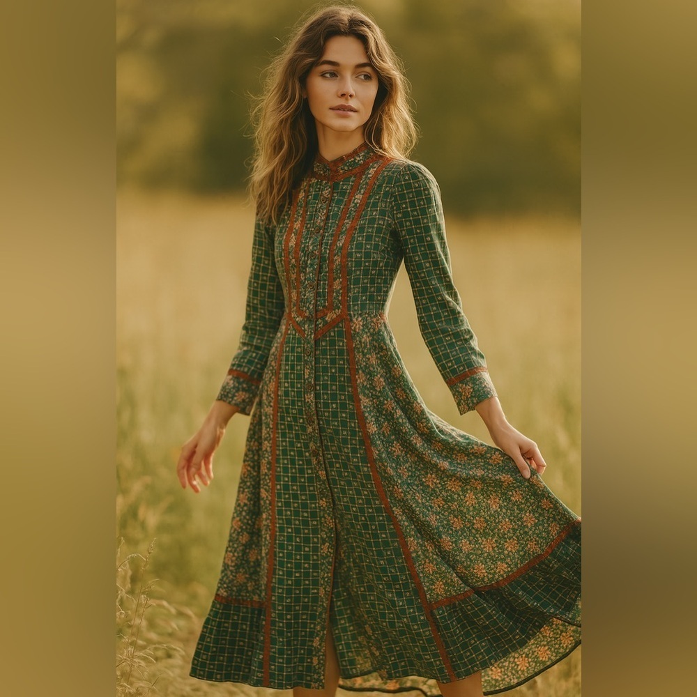 GUNNE SAX Green Floral Prairie Dress